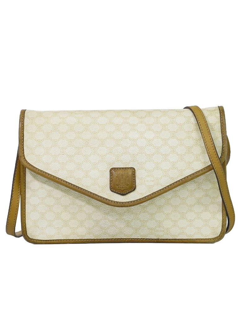 Celine Macadam 2-Way Shoulder Bag Clutch Pochette White